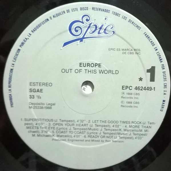 Europe - Out Of This World | Epic (EPC 462449 1) - 3