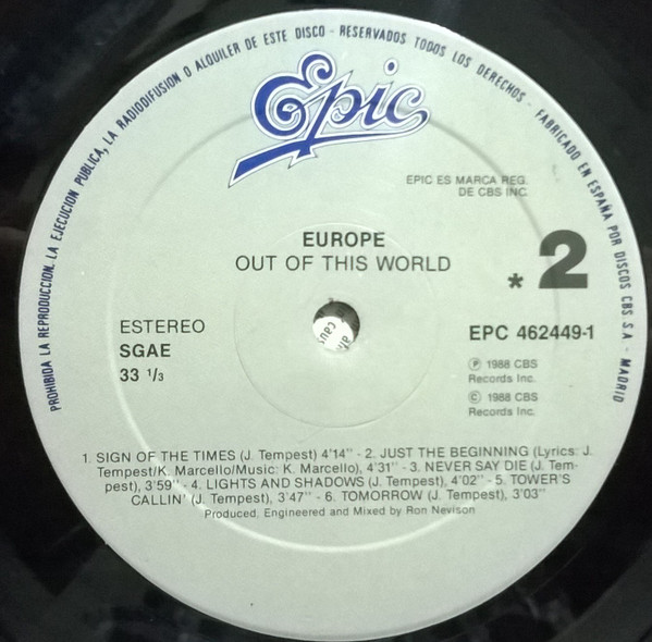 Europe - Out Of This World | Epic (EPC 462449 1) - 4