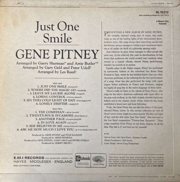 Gene Pitney - Just One Smile | Stateside (SL 10212) - 2