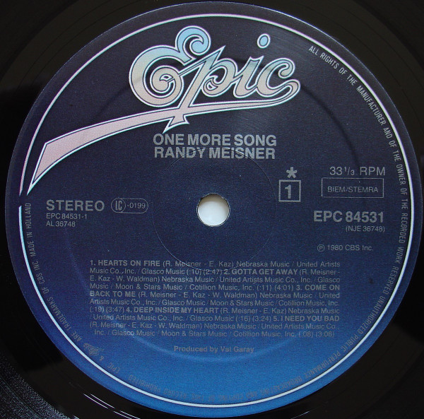 Randy Meisner - One More Song | Epic (EPC 84531) - 3 Randy Meisner - One More Song | Epic (EPC 84531) - 3