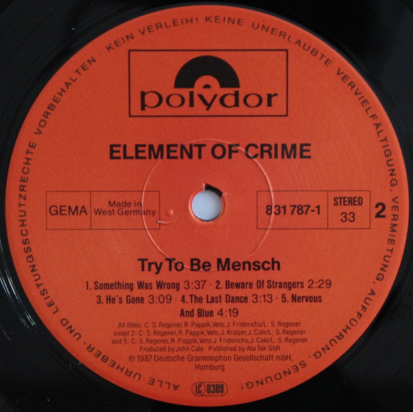 Element Of Crime - Try To Be Mensch | Polydor (831 787-1) - 4