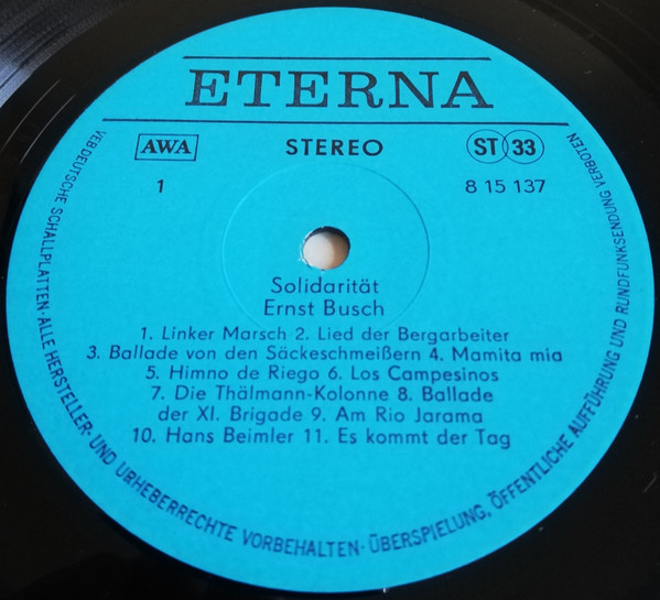 Ernst Busch - Solidarität Solidarité Solidarity Solidaridad | ETERNA (8 15 137) - 3