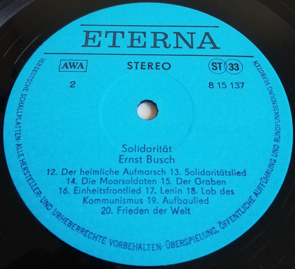Ernst Busch - Solidarität Solidarité Solidarity Solidaridad | ETERNA (8 15 137) - 4