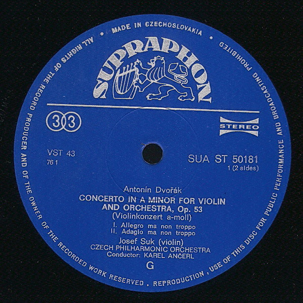 Antonín Dvořák - Josef Suk , The Czech Philharmonic Orchestra , Karel Ančerl - Violin Concerto, Romance For Violin | Supraphon (SUA ST 50181) - 4