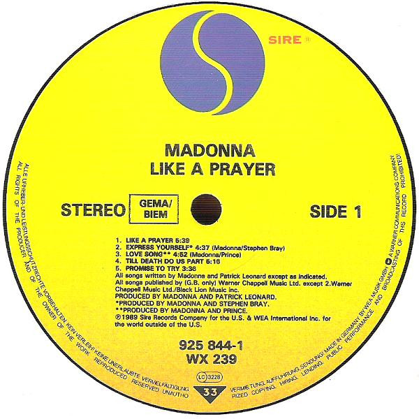 Madonna - Like A Prayer | Sire (WX 239) - 3