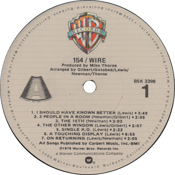 Wire - 154 | Warner Bros. Records (BSK 3398) - 3 Wire - 154 | Warner Bros. Records (BSK 3398) - 3