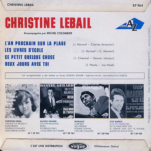 Christine Lebail - L'an Prochain Sur La Plage | Disc'Az (EP 964) - 2