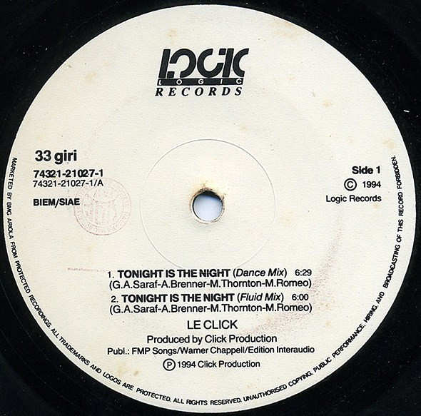 Le Click - Tonight Is The Night | Logic Records (74321 21027 1) - 2 Le Click - Tonight Is The Night | Logic Records (74321 21027 1) - 2