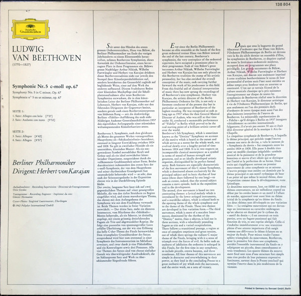 Ludwig van Beethoven - Berliner Philharmoniker • Herbert von Karajan - Symphonie Nr.5 | Deutsche Grammophon (138 804) - 2