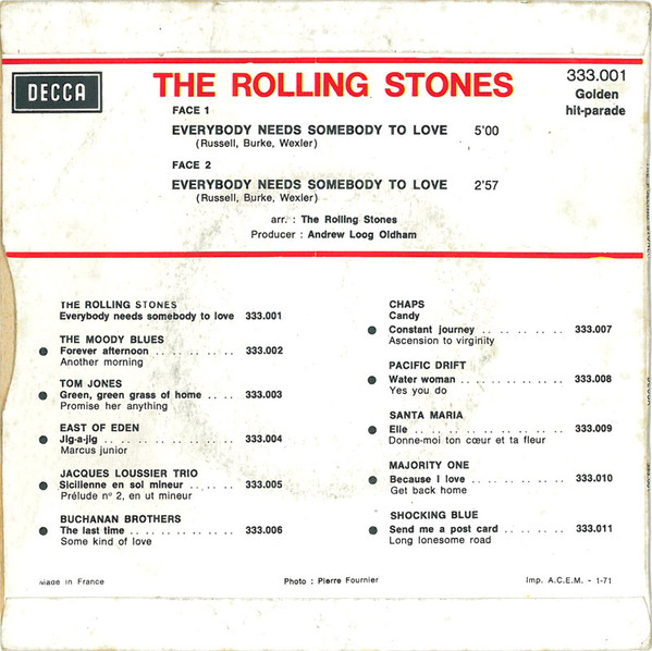 The Rolling Stones - Everybody Needs Somebody To Love | Decca (333.001) - 2
