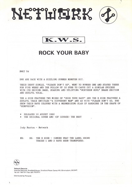 K.W.S. - Rock Your Baby | Network Records (NWKT 54) - 3