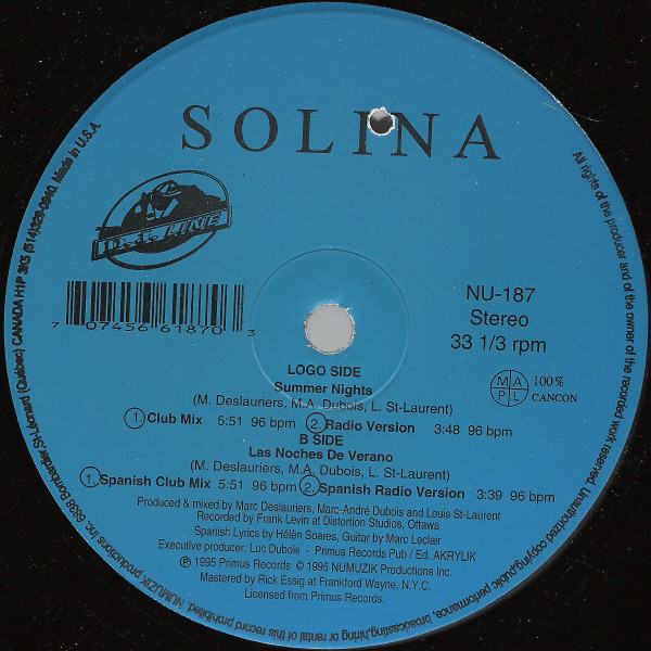 Solina - Summer Nights / Las Noches De Verano | Numuzik Inc. (NU-187)