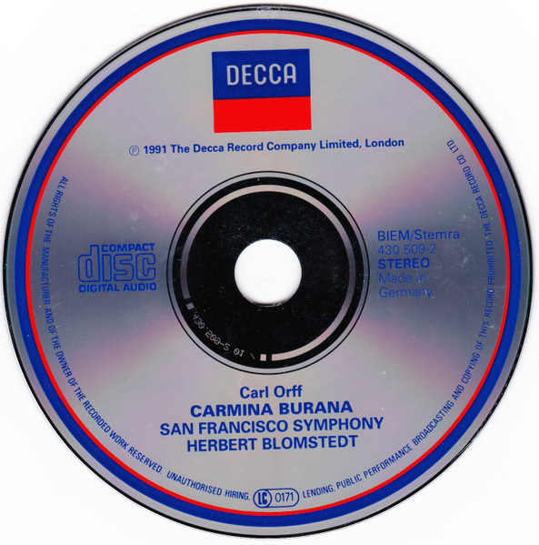 Carl Orff - San Francisco Symphony & San Francisco Symphony Chorus / Herbert Blomstedt - Carmina Burana | Decca (430 509-2) - 3