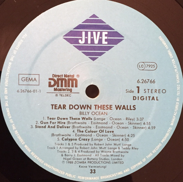 Billy Ocean - Tear Down These Walls | Jive (6.26766) - 3