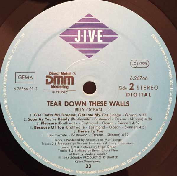 Billy Ocean - Tear Down These Walls | Jive (6.26766) - 4