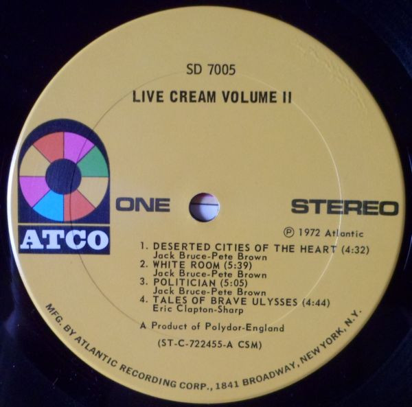 Cream - Live Cream Volume II | ATCO Records (SD 7005) - 3
