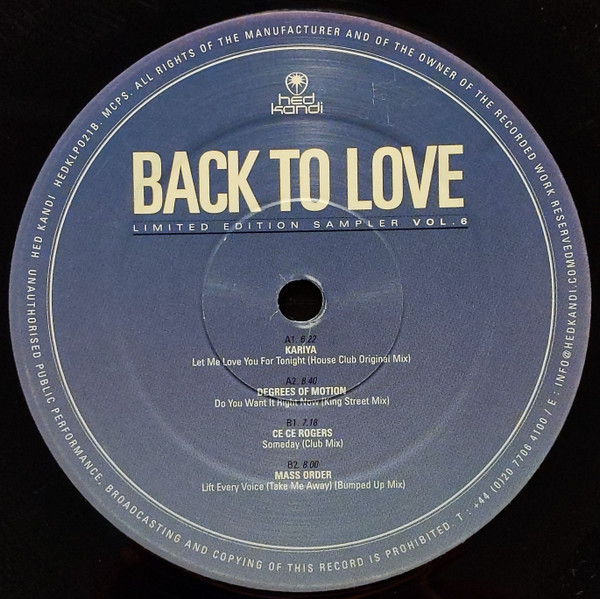 Various - Back To Love (Limited Edition Sampler Vol.6) | Hed Kandi (HEDKLP021B) - 4