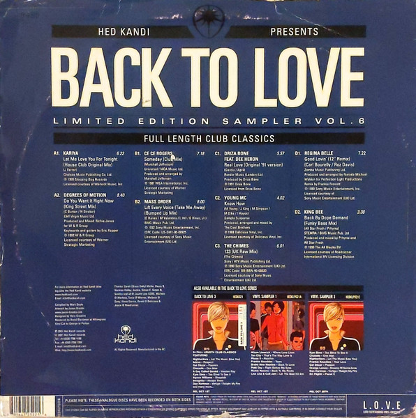 Various - Back To Love (Limited Edition Sampler Vol.6) | Hed Kandi (HEDKLP021B) - 2