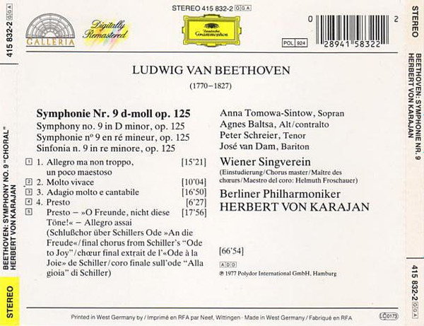 Ludwig van Beethoven , Herbert von Karajan , Berliner Philharmoniker - Symphony No. 9 "Choral" | Deutsche Grammophon (415 832-2) - 2