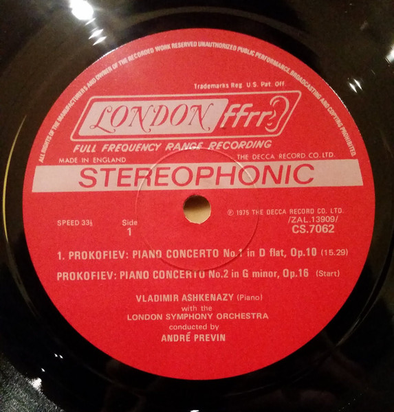 Sergei Prokofiev - André Previn , London Symphony Orchestra , Vladimir Ashkenazy - Piano Concertos: No. 1 In D Flat Major - No. 2 In G Minor - Overture On Hebrew Themes [Vinyl] | London Records (CS 7062) - 3