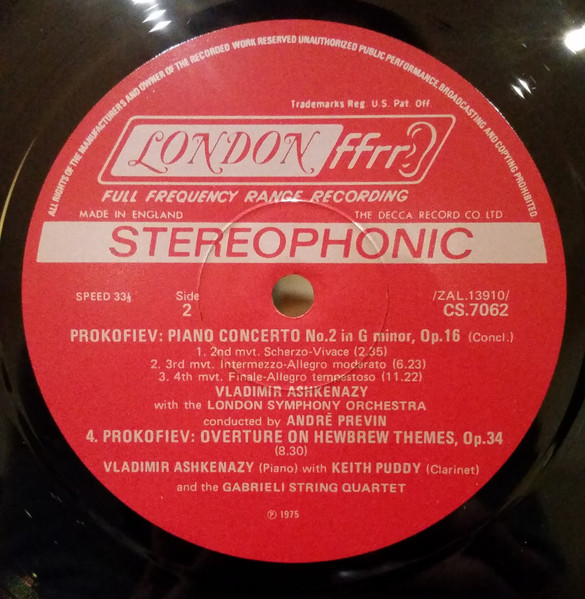 Sergei Prokofiev - André Previn , London Symphony Orchestra , Vladimir Ashkenazy - Piano Concertos: No. 1 In D Flat Major - No. 2 In G Minor - Overture On Hebrew Themes [Vinyl] | London Records (CS 7062) - 4
