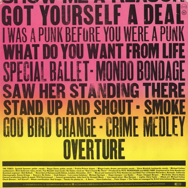 The Tubes - What Do You Want From Live | A&M Records (AMLM 68460) - 2