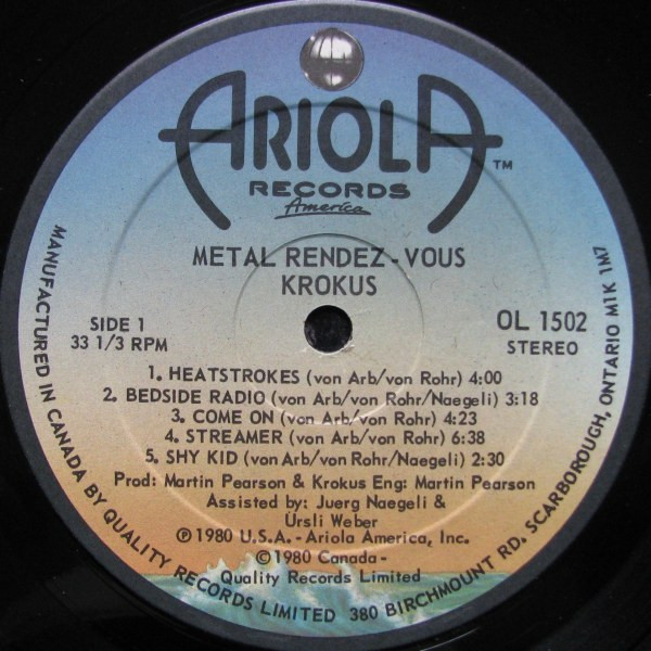Krokus - Metal Rendez-vous | Ariola Records America (OL 1502) - 3