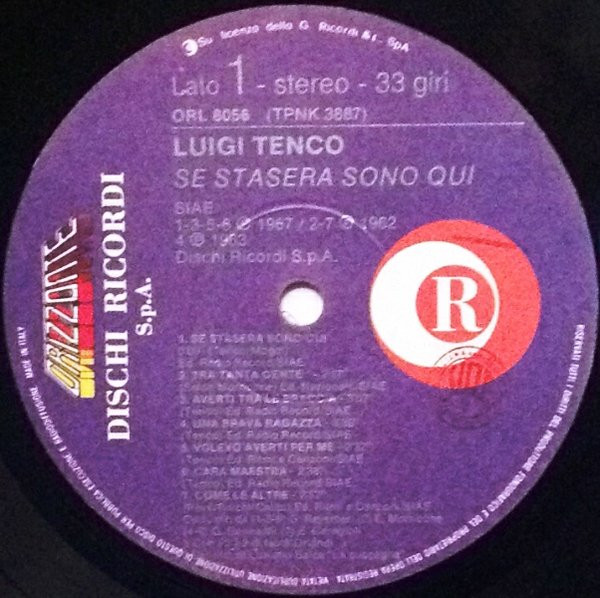 Luigi Tenco - Se Stasera Sono Qui | Ricordi (ORL 8056) - 3 Luigi Tenco - Se Stasera Sono Qui | Ricordi (ORL 8056) - 3