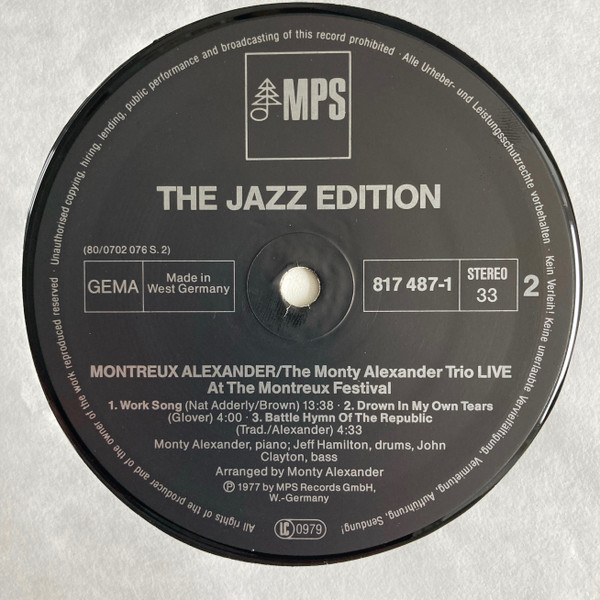 The Monty Alexander Trio - The Jazz Edition (Live At The Montreux Festival) [Vinyl] | MPS Records (817 487-1) - 4