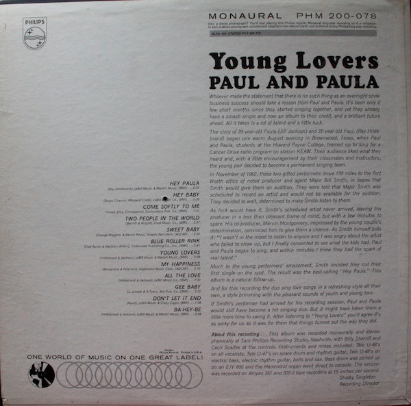 Paul & Paula - Sing For Young Lovers | Philips (PHM 200-078) - 2