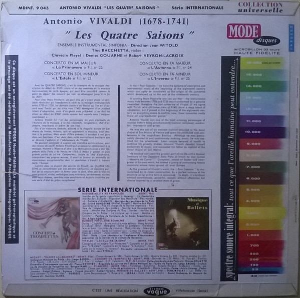Antonio Vivaldi , Ensemble Instrumental Sinfonia Direction: Jean Witold - Les 4 Saisons | Mode Disques (MDINT. 9043) - 2