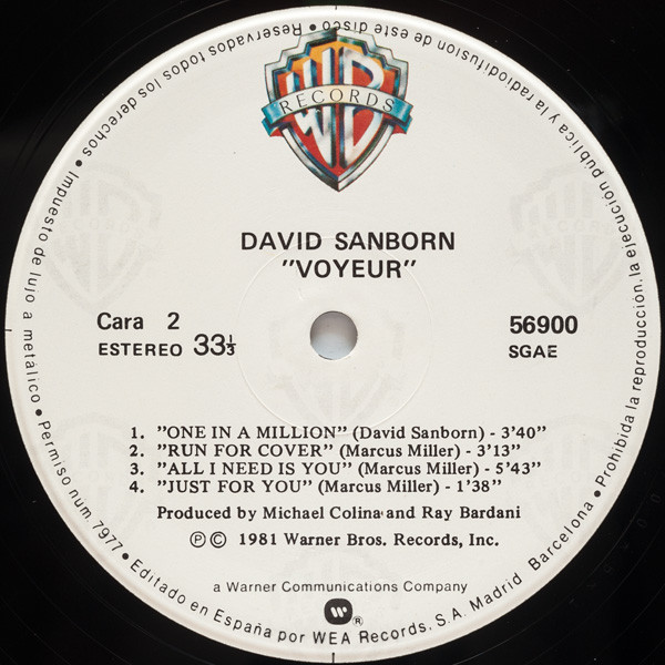 David Sanborn - Voyeur | Warner Bros. Records (LB 56900) - 4 David Sanborn - Voyeur | Warner Bros. Records (LB 56900) - 4