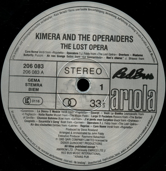 Kimera And The Operaiders With London Symphony Orchestra - The Lost O?era | Ariola (206 083) - 3 Kimera And The Operaiders With London Symphony Orchestra - The Lost O?era | Ariola (206 083) - 3