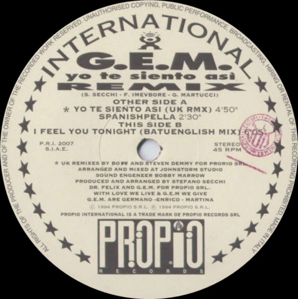 G.E.M. - Yo Te Siento Asi (Remix) | Propio Records (P.R.I. 2007) - main G.E.M. - Yo Te Siento Asi (Remix) | Propio Records (P.R.I. 2007) - main