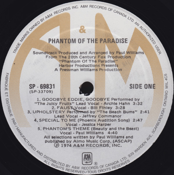 Various - Phantom Of The Paradise - Original Soundtrack Recording | A&M Records (SP-69831) - 3