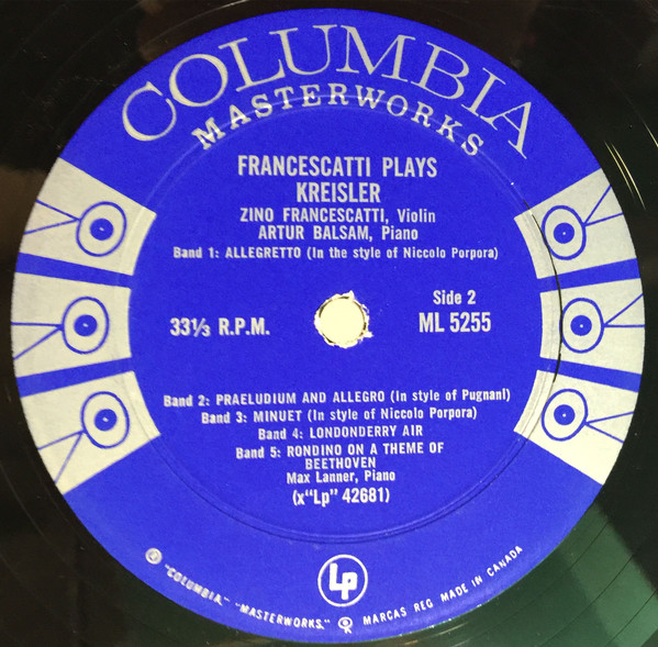 Fritz Kreisler , Zino Francescatti / Arthur Balsam - Francescatti Plays Kreisler | Columbia Masterworks (ML 5255) - 4 Fritz Kreisler , Zino Francescatti / Arthur Balsam - Francescatti Plays Kreisler | Columbia Masterworks (ML 5255) - 4