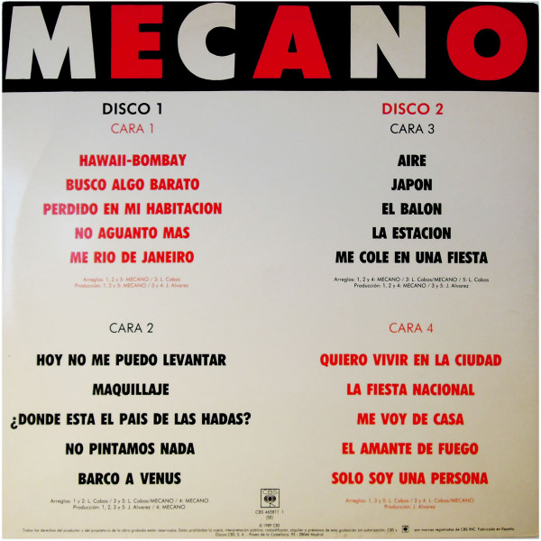 Mecano - 20 Grandes Canciones | CBS (CBS 465811 1) - 4 Mecano - 20 Grandes Canciones | CBS (CBS 465811 1) - 4