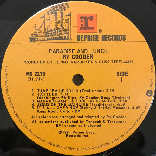 Ry Cooder - Paradise And Lunch | Reprise Records (MS 2179) - 3