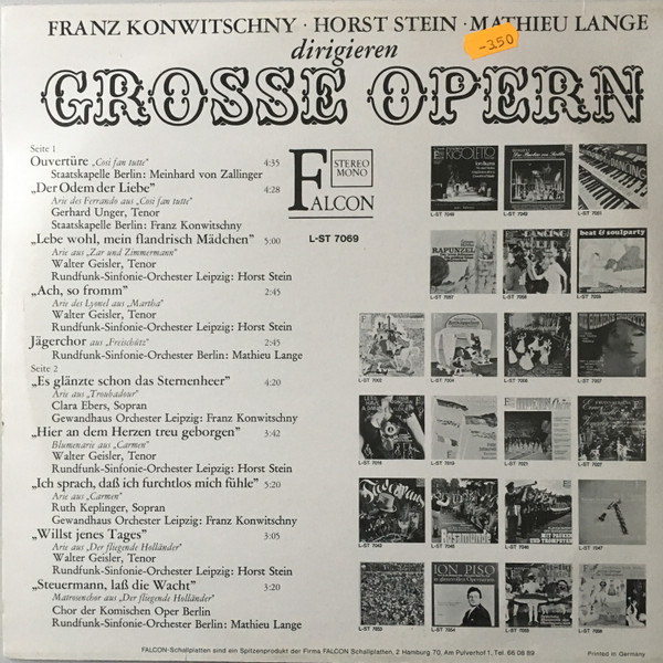 Franz Konwitschny , Horst Stein , Carl Mathieu Lange - Grosse Opern | Falcon (L-ST 7069) - 2