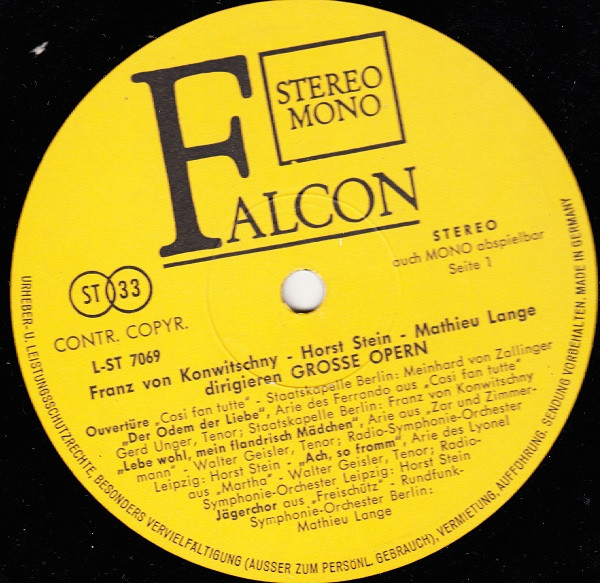 Franz Konwitschny , Horst Stein , Carl Mathieu Lange - Grosse Opern | Falcon (L-ST 7069) - 3