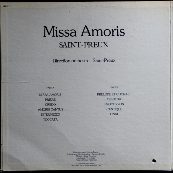 Saint-Preux - Missa Amoris [Vinyl] | Gamma (GS-222) - 2