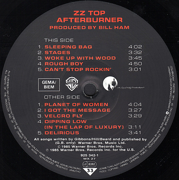 ZZ Top - Afterburner | Warner Bros. Records (925 342-1)