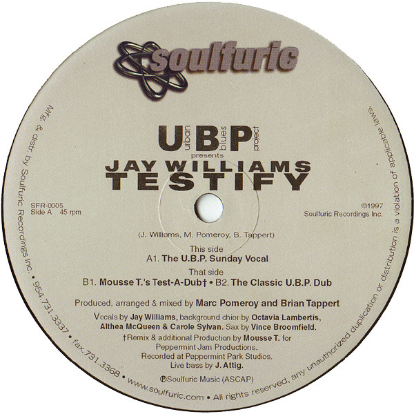 Urban Blues Project Presents Jay Williams - Testify | Soulfuric Recordings (SFR-0005)