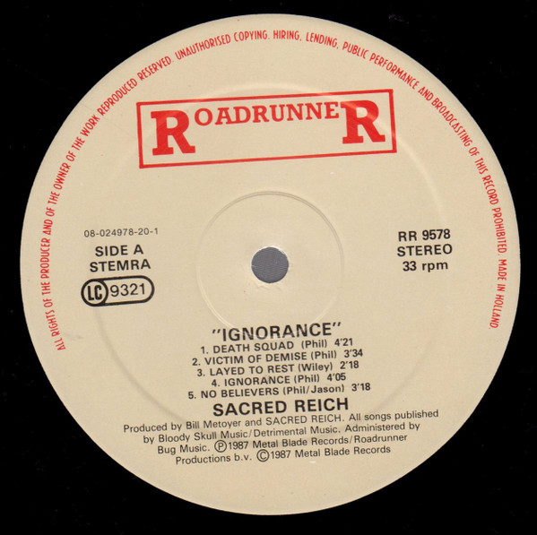 Sacred Reich - Ignorance | Roadrunner Records (RR 9578) - 3