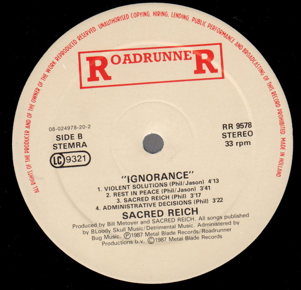 Sacred Reich - Ignorance | Roadrunner Records (RR 9578) - 4