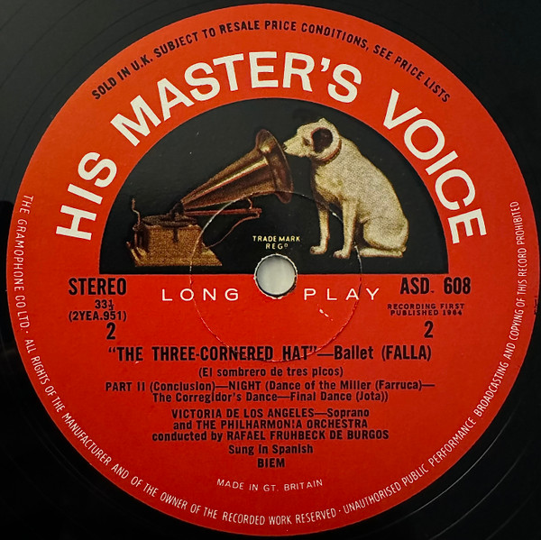 Manuel De Falla : Victoria De Los Angeles / Philharmonia Orchestra , Rafael Frühbeck De Burgos - The Three Cornered Hat | His Master's Voice (ASD 608) - 4