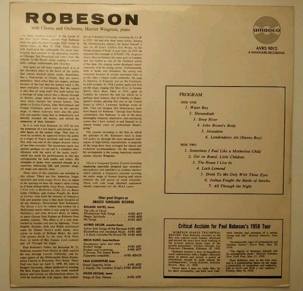 Paul Robeson - Robeson | Amadeo (AVRS 9012) - 2