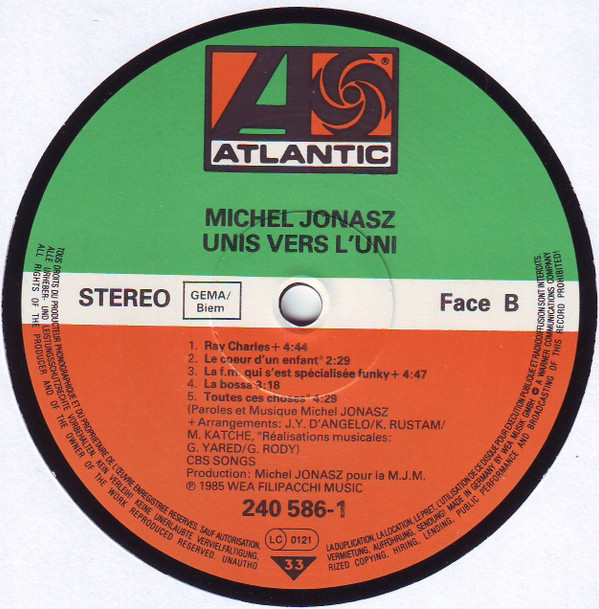 Michel Jonasz - Unis Vers L'uni | Atlantic (240 586-1) - 2