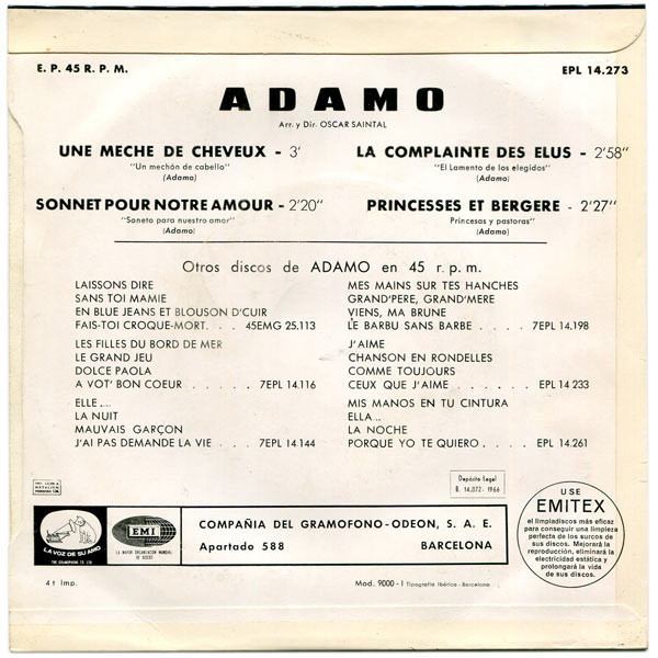 Adamo - Une Meche De Cheveux | La Voz De Su Amo (EPL 14.273) - 2 Adamo - Une Meche De Cheveux | La Voz De Su Amo (EPL 14.273) - 2