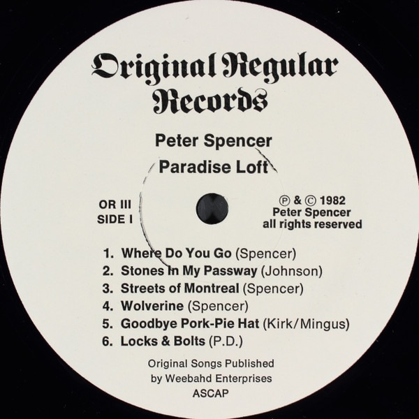 Peter Spencer - Paradise Loft | Original Regular Records (OR III) - 3